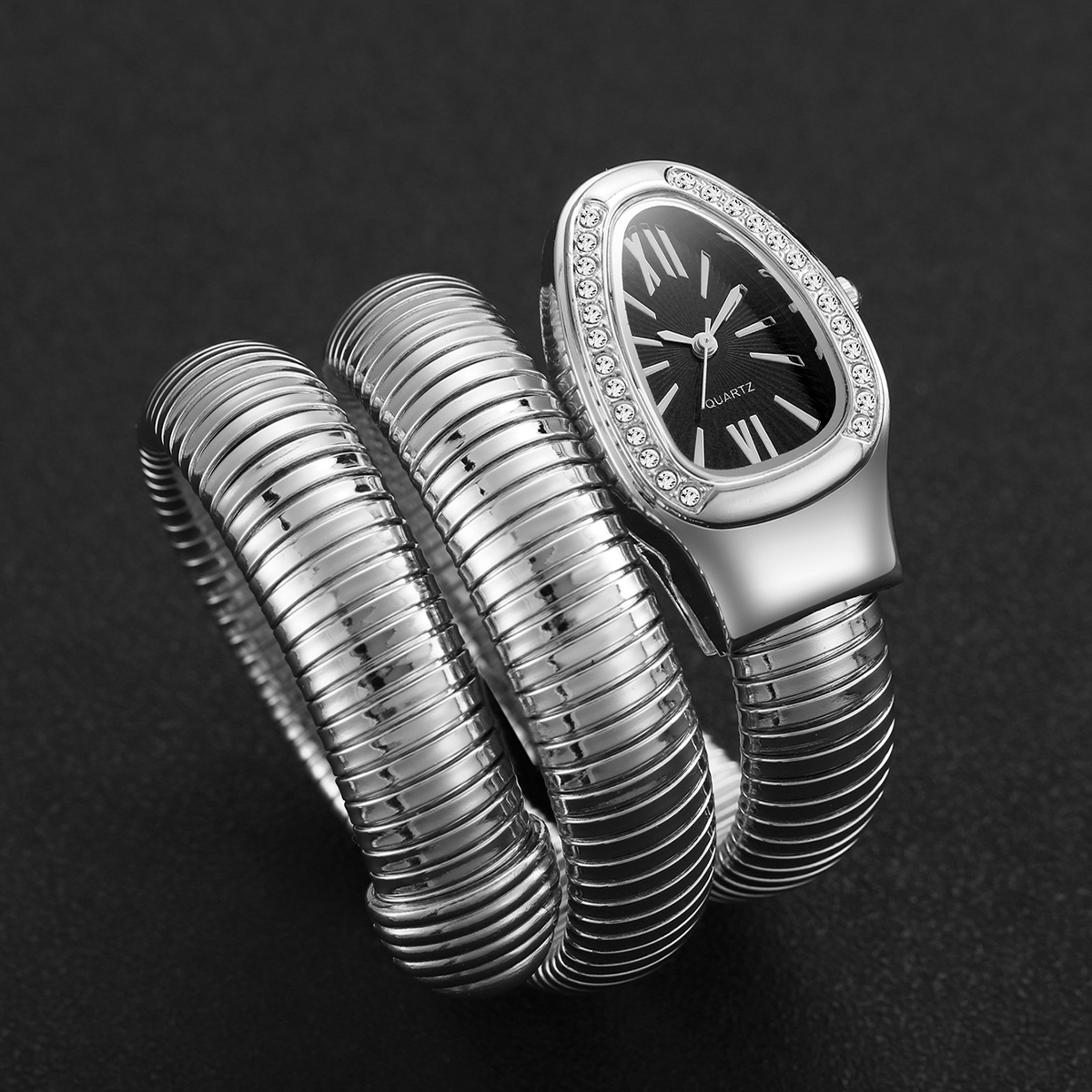 Relojes de cuarzo con forma de serpiente para Mujer, Reloj de pulsera con esfera romana y diamantes de imitación de lujo, Reloj para niñas