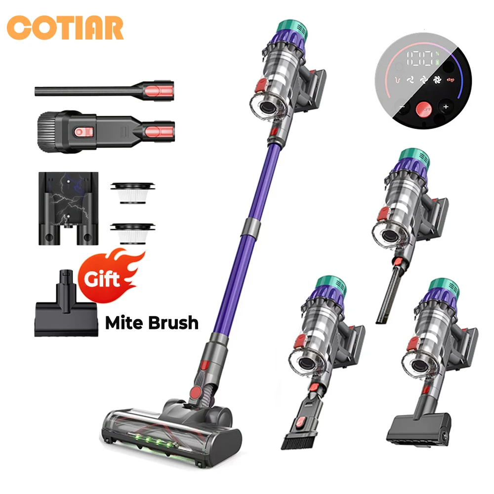 COTIAR V22 650 W 55 kPa Akku-Staubsauger mit hoher Saugkraft, bürstenloser Heimgebrauch, 1,2 l Fassungsvermögen, LED-Anzeige, Bodenteppich