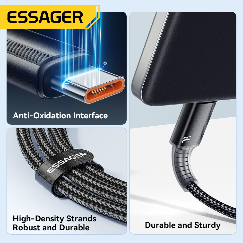 Cable Essager 7A USB tipo C para Realme Huawei P40 Pro 100W Cable de carga rápida USB-C Cable de datos para Samsung Xiaomi Poco F3