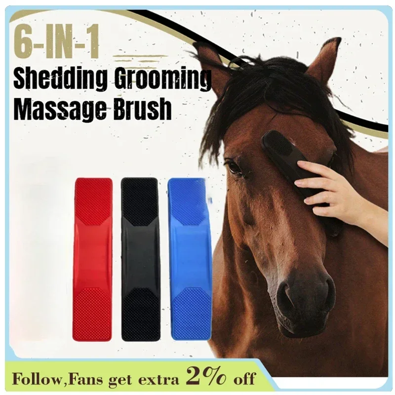 Spazzola per toelettatura per cavalli Massaggio Pulizia Rimozione di zecche di pulci Accessori per pettine per capelli in gomma Criniera per il corpo Spazzola per equitazione con setole di coda 6 in 1