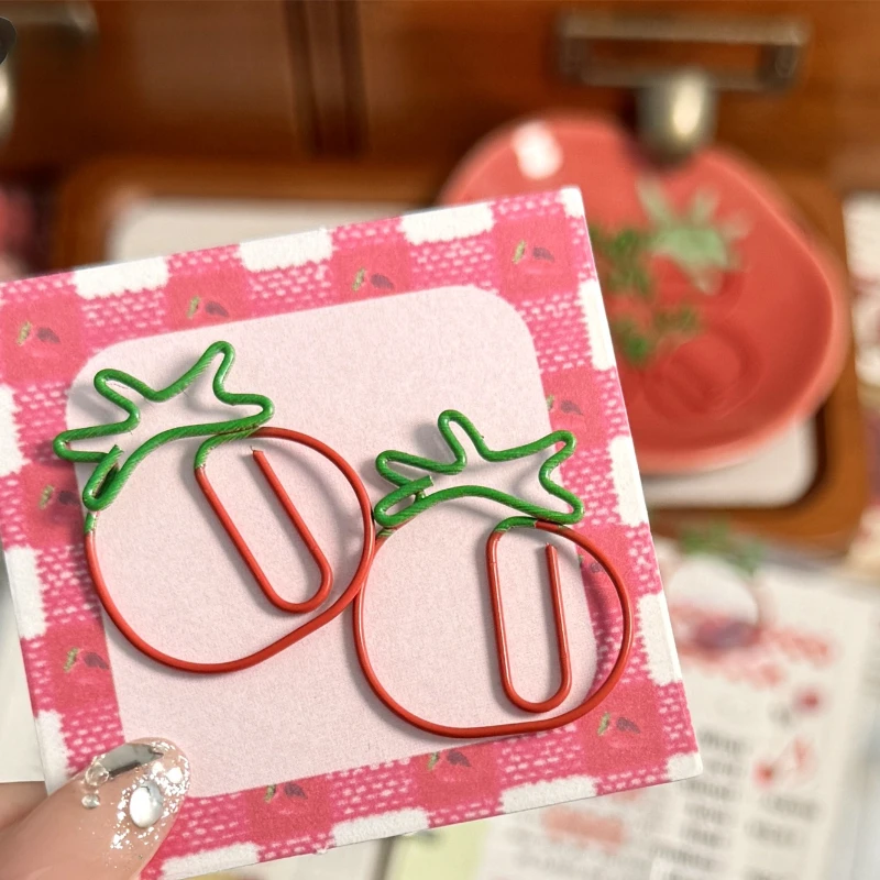 5pcs/set Red Retro Japanese Paper Clip Tomato Strawberry Cherry Scrapbook Paper Clip Book Page Memo Fixed Clips Student Supplies