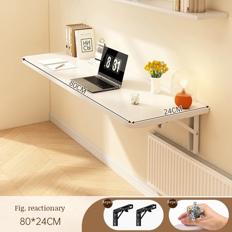 Foldable Wall Mounted Desk For Small Spaces Walnut Finish Floating Table With Metal Brackets Space Saving Laptop Desk For Home