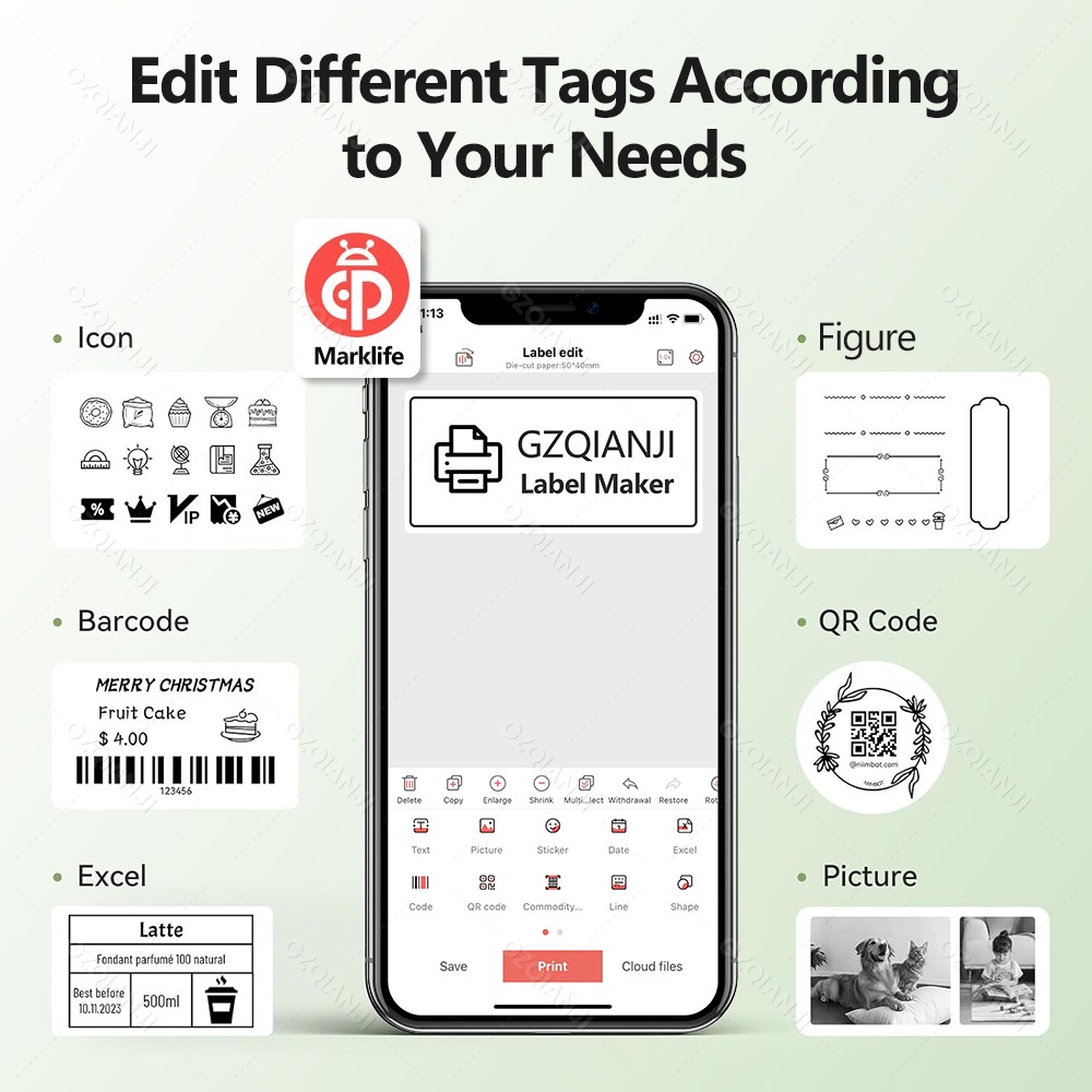 Marklife p50 térmica mini impressora de etiquetas sem fio adequada para pequenas empresas escritório em casa máquina portátil para smartphone