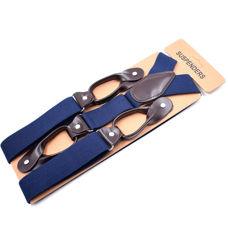 Tirantes elásticos de cuero para hombre, tirantes de 35mm de ancho, con botón Y espalda en Y, a la moda, para pantalón