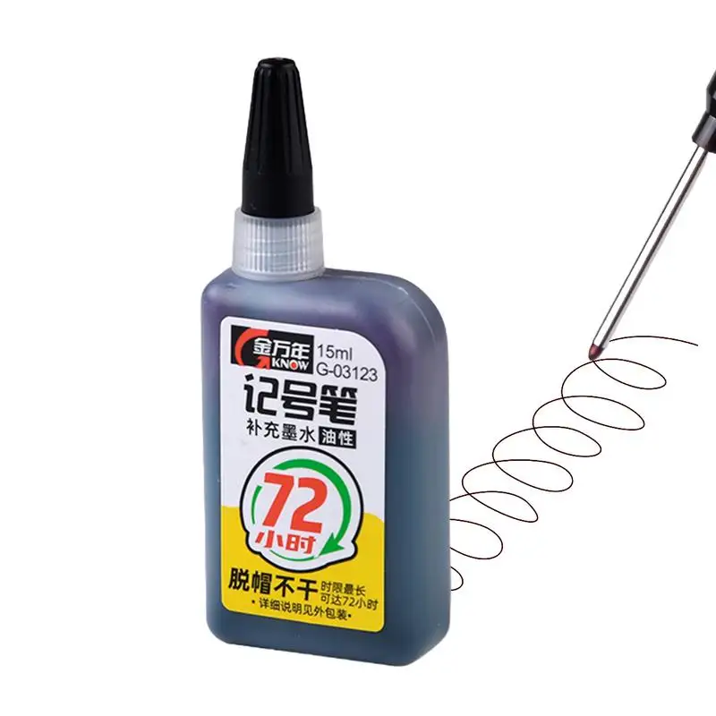 15ml ผิวมันกันน้ํา Mark ปากกา Ink Replenisher วิศวกรรมสํานักงานเครื่องเขียนโรงเรียนสีแดงสีฟ้าหมึกสีดํา