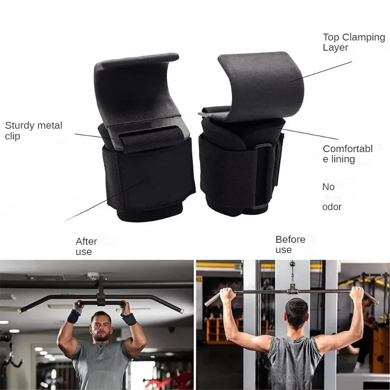 2PCS ยกน้ําหนัก Hook Grips ยกตะขอสายรัดข้อมือกันลื่น Power Hooks สําหรับ GYM,Pull-Ups, powerlifting และฟิตเนส