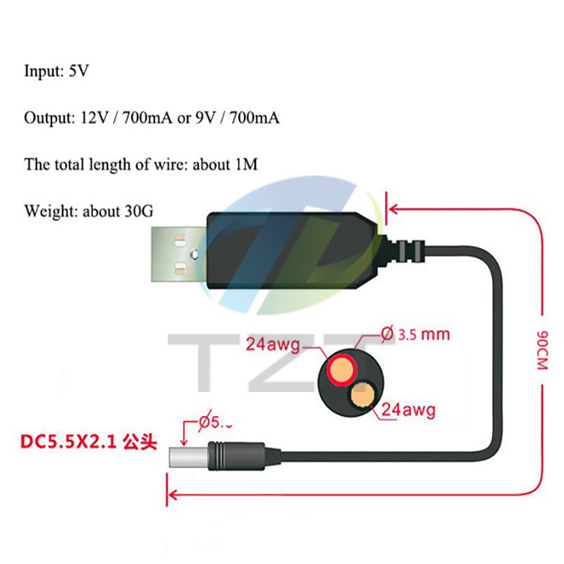 TZT 1/3 шт. USB Power Boost Line DC 5 В в DC 9 В/12 В Step UP модуль USB-конвертер адаптер маршрутизатор кабель 2,1x5,5 мм вилка