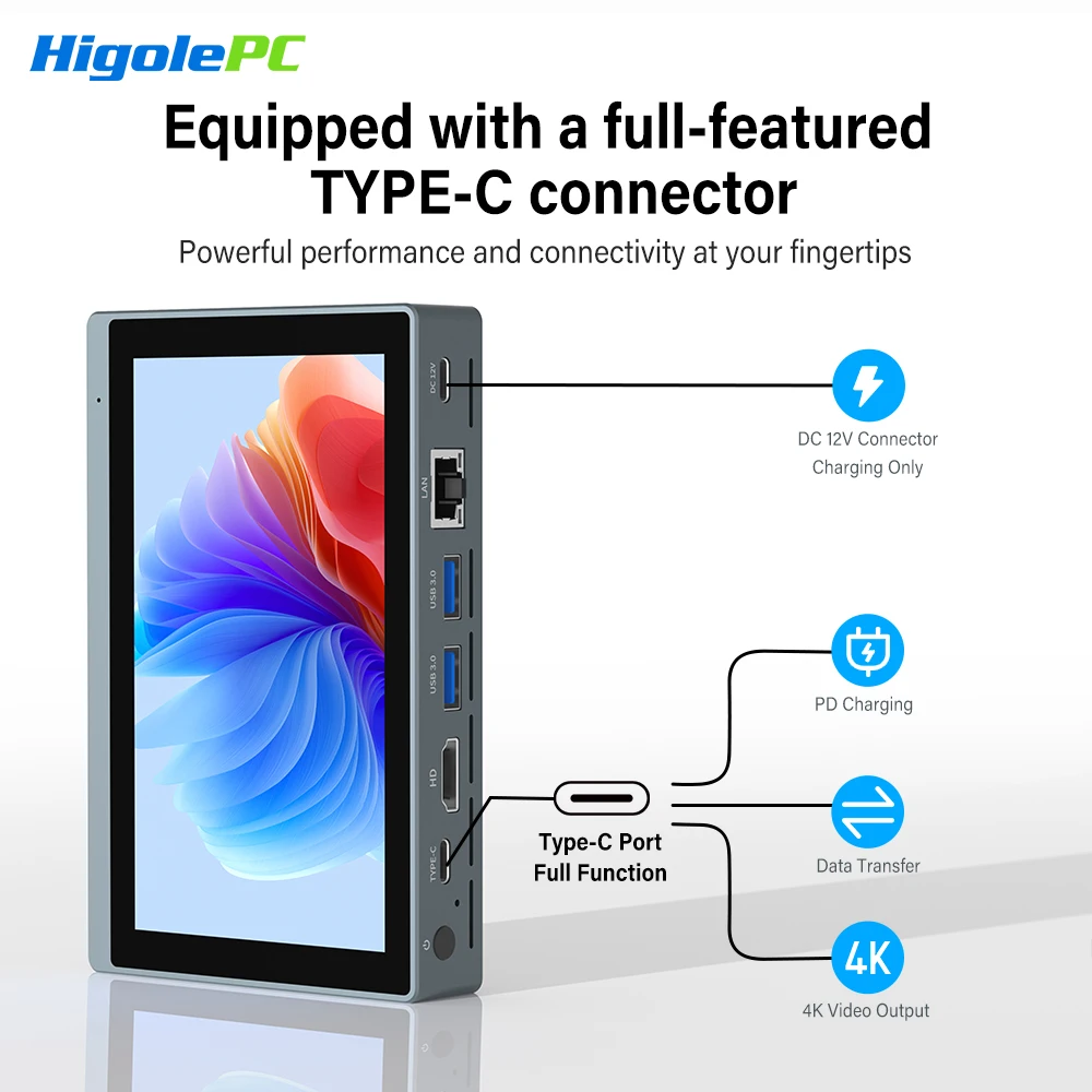 Higole Gole 2 Pro No Battery Mini PC with Screen 5.5'' Intel N5095 Windows 11 WiFi5 8GB 256GB 4K Desktop Computer Windows Tablet