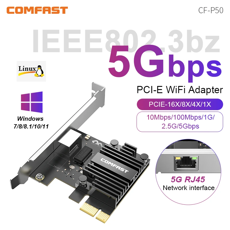 Карта сетевого контроллера Comfast PCI-E Ethernet PCI-E, беспроводной адаптер-конвертер, адаптер расширения для Windows 7/10/11/Linux