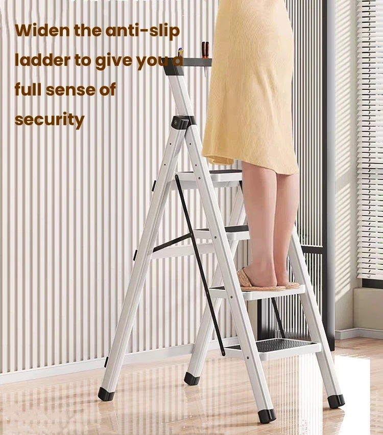White Folding Step Ladder Lightweight 4 Step Folding Step Stool For Home Garage Safety Stepladder Step Ladder