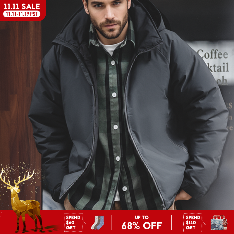 Maden Kapuzen Daunen jacke für Männer Winter verdickte matt glänzende Stoff Parka Outdoor warmen Mantel vielseitige Oberbekleidung schwarze Jacke