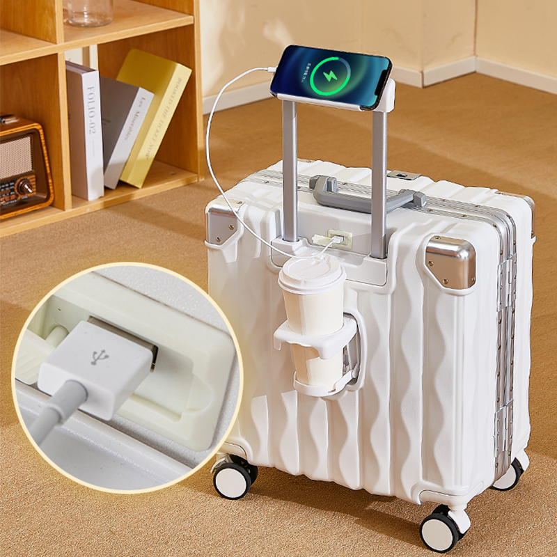スーツケース 18 "20" パスワードトロリーケーススーツケース旅行キャビン小型荷物 USB カップホルダー電話ホルダースーツケース旅行荷物