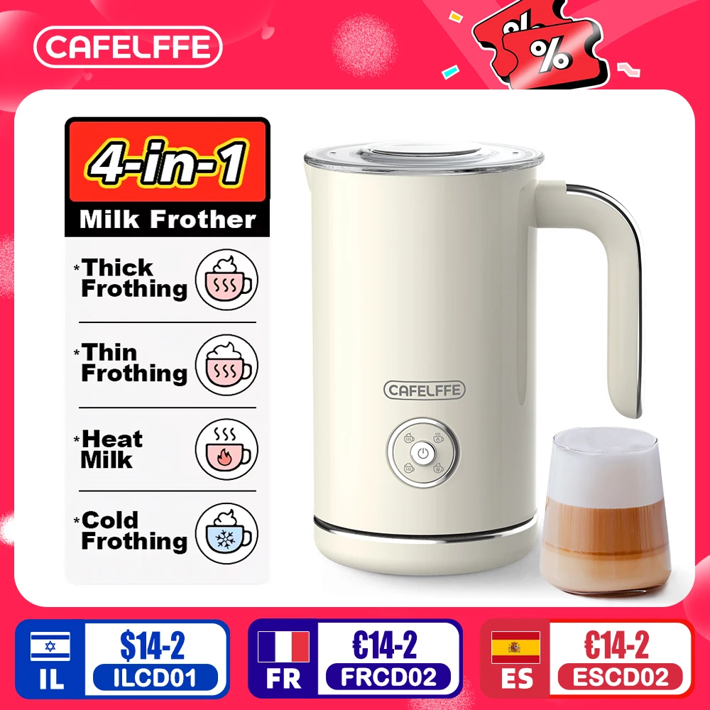 Cafelffe-espumador de leche eléctrico 4 en 1, mezclador de Chocolate, Latte frío/caliente, capuchino, calentador automático de leche de espuma