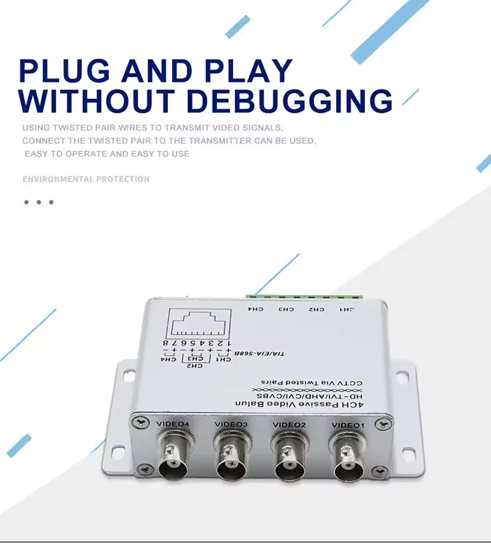 4หรือ8ช่องสัญญาณกล้องวงจรปิดแบบพาสซีฟวิดีโอ Balun RJ-45 UTP สายคู่บิด BNC เอาท์พุทสำหรับ AHD CVT TVI 5MP 2MP กล้อง