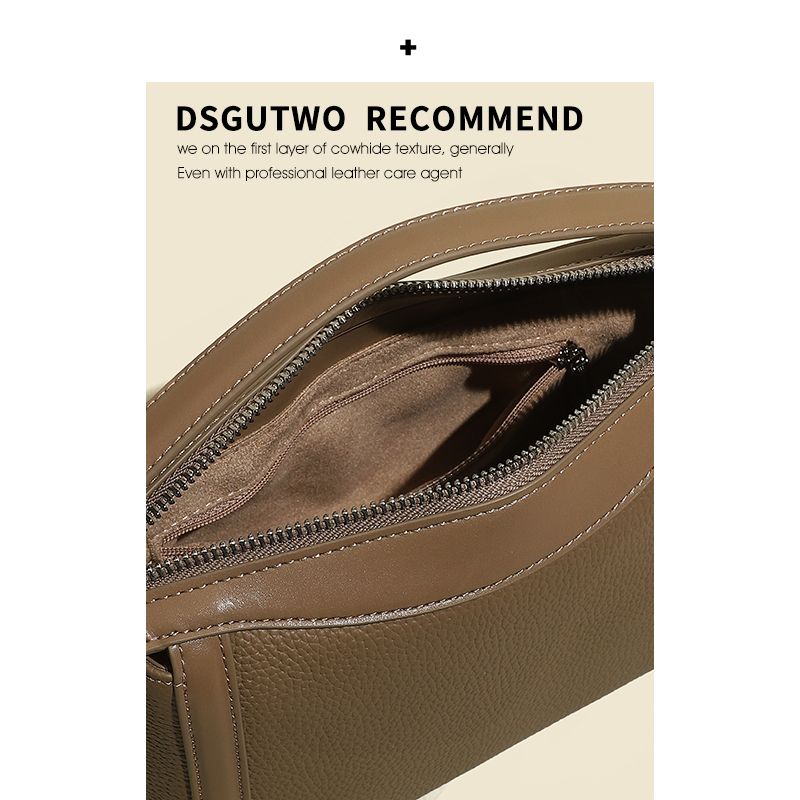 DSGUTWO トップレイヤー牛革ボストン枕バッグレディースファッション秋冬本革ハイエンド感小さなニッチ