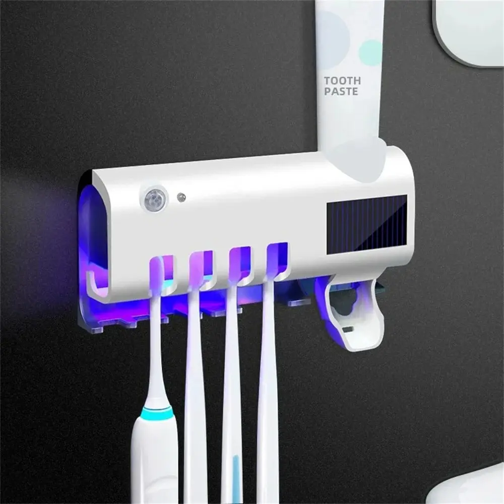 UVライト付き壁掛け歯ブラシホルダー,紫外線滅菌器,自動歯磨き粉ホルダー,バスルームアクセサリー