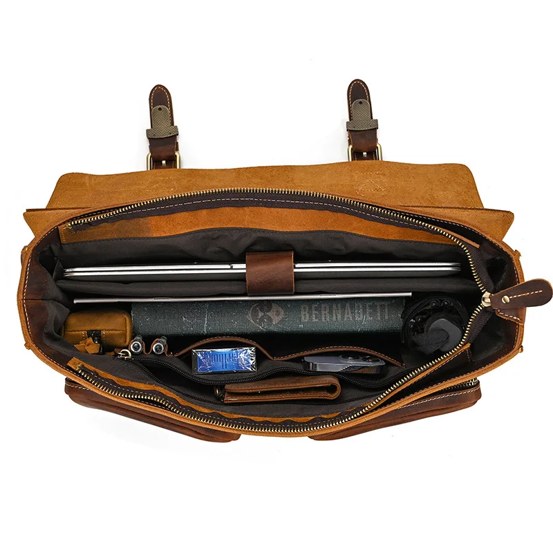 Borsa da uomo in pelle retrò Borsa per computer orizzontale in pelle Crazy Horse Borsa a tracolla casual da uomo in pelle con strato superiore