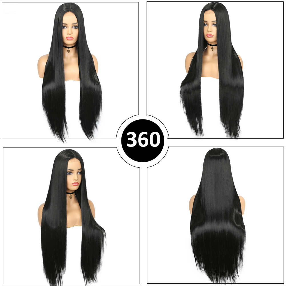 Perucas WIGNEE Longas Retas Pretas para Mulheres Peruca Preta Sintética Parte do Meio Linha do Cabelo Natural Vista Diária Desgaste de Festa Peruca Completa 30 Polegadas Fibra de Cabelo Resistente ao Calor(1B)