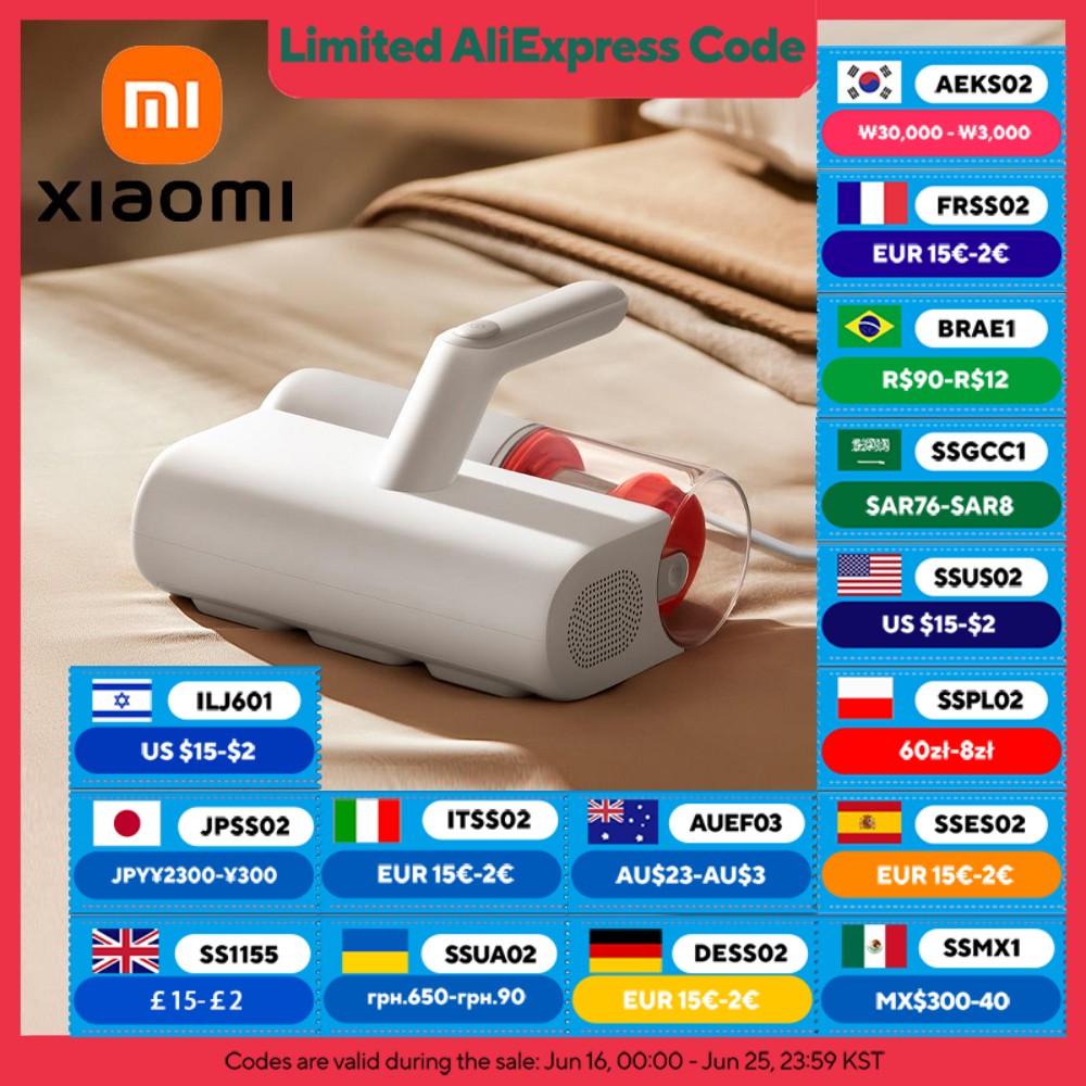XIAOMI MIJIA Vacuum Mite Remover 2,For Home Bed Quilt Cleaner UV Sterilization,Vacuum Cleaners 12000PA,CN Version With adapter