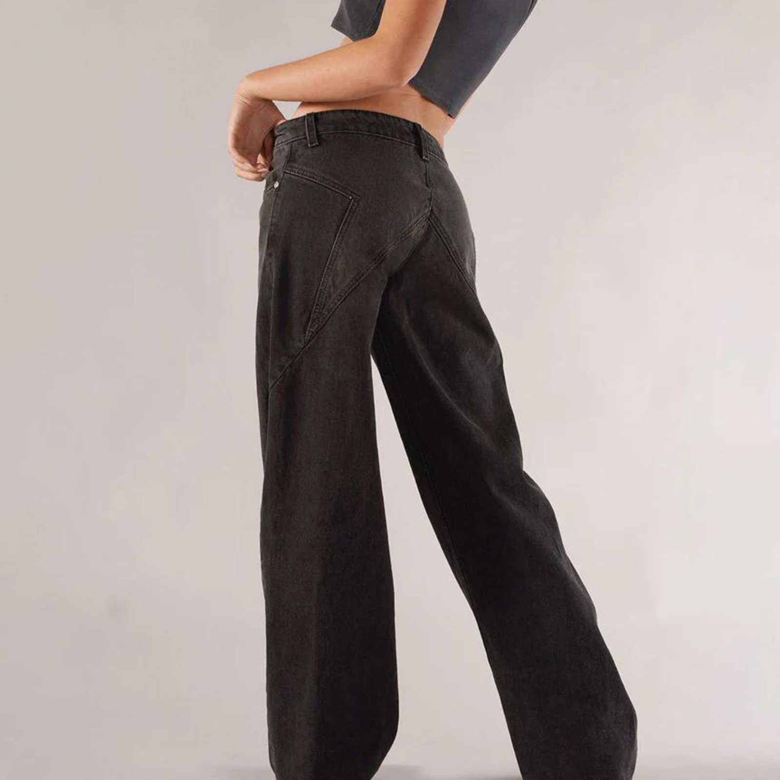 Calça jeans feminina Combhasaki Y2K vintage com bolsos estética solta cor gradiente botão cintura baixa perna larga calça comprida jeans