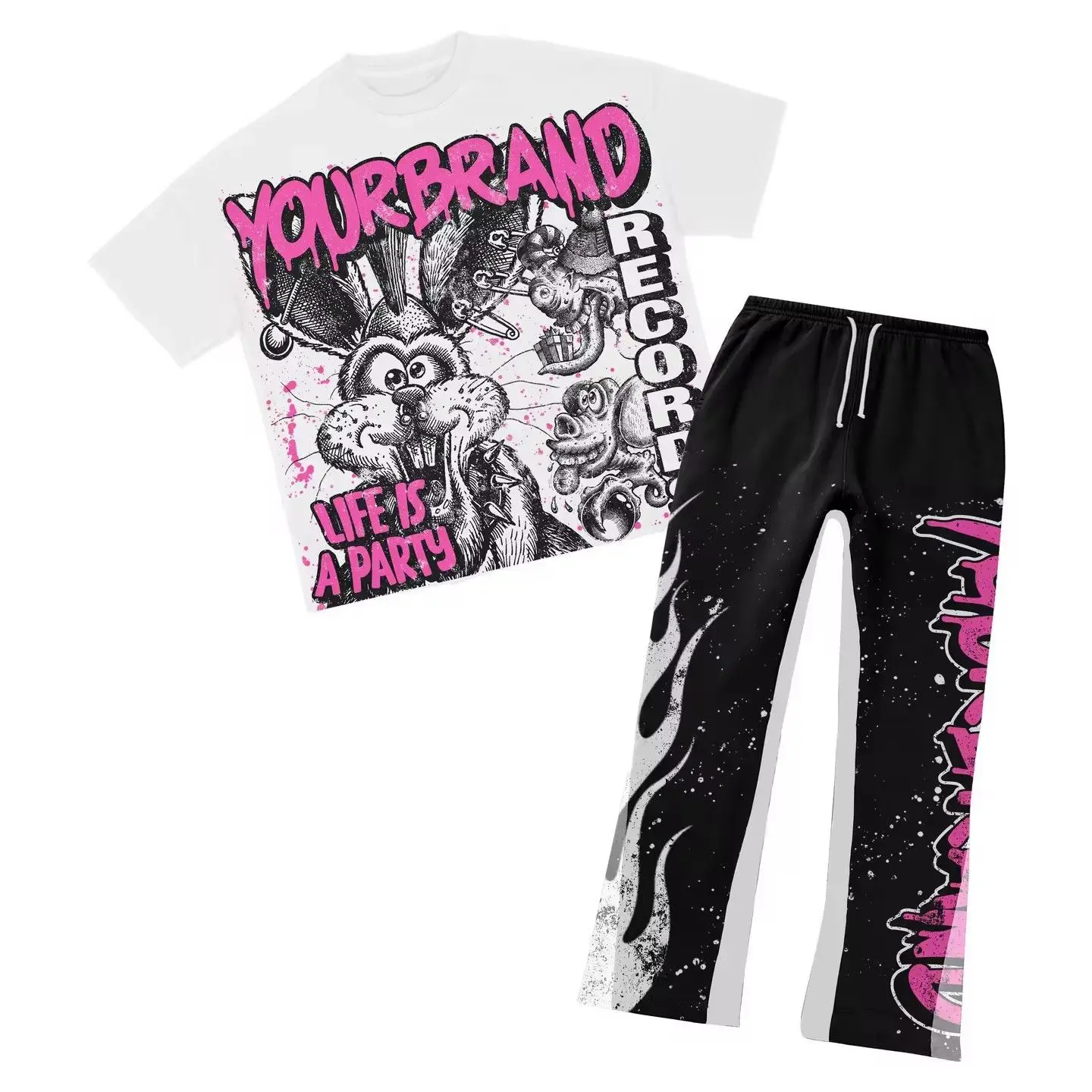 Roupas de verão masculinas conjunto de casal ternos de moda padrões personalizados estampas roupas estilo americano rua graffiti camisetas