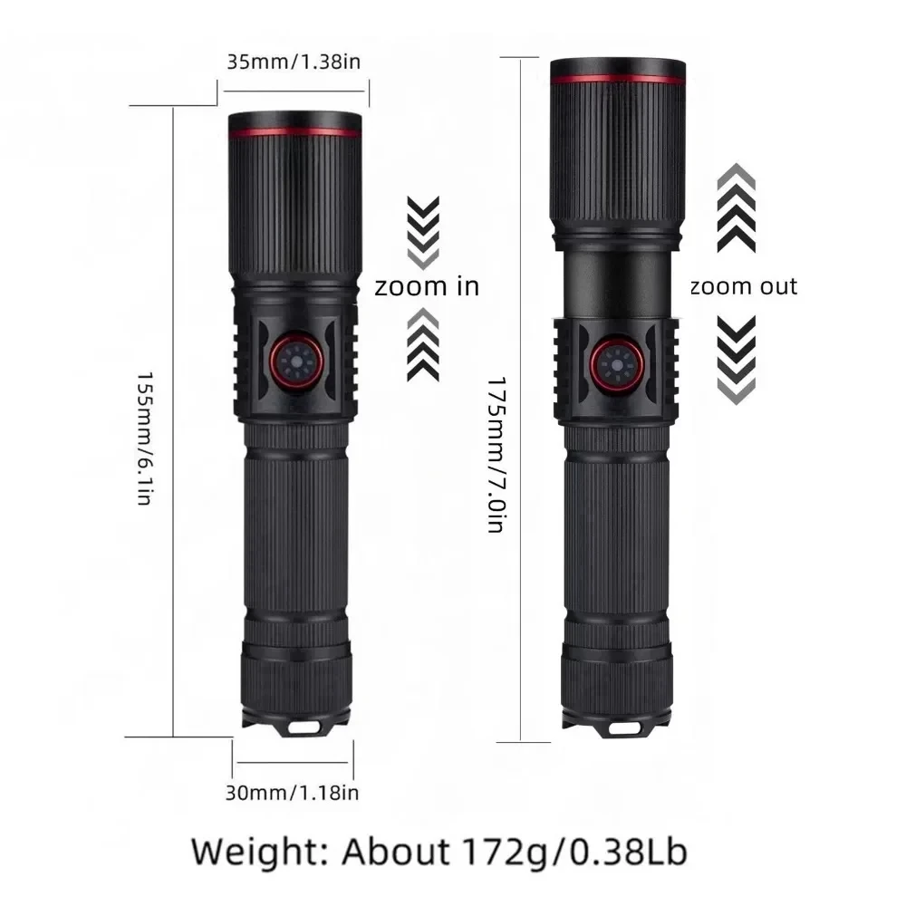 30 W hohe helle LED-Taschenlampe, hohe Leistung, Typ C, wiederaufladbare Zoom-Taschenlampe, Camping, Outdoor, Jagd, Angeln, Wandern, Beleuchtungslampe