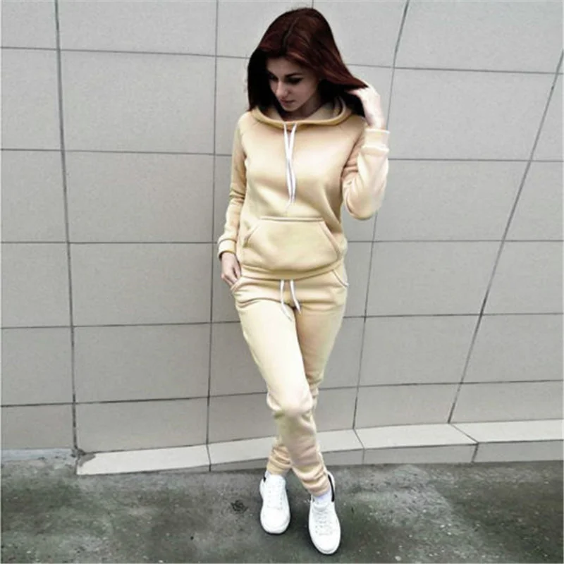 Chándal para mujer, sudaderas con capucha informales, conjunto de pantalón y sudadera, ropa de salón de Color sólido, traje deportivo, conjunto de ropa de otoño e invierno de 2 uds 2024