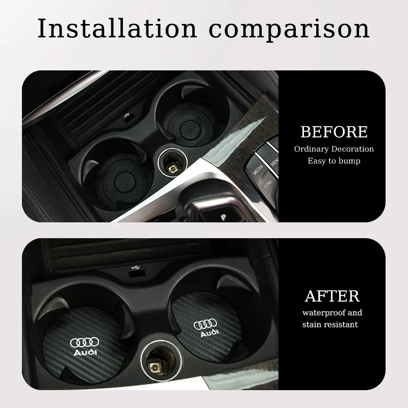 Tapete para taza de agua de coche, soporte para botella de fibra de carbono, antideslizante, para Audi A1, A3, A4, A5, A6, A7, A8, Q2, Q3, Q5, Q7, Q8, Quattro S7, S8, S3, S4, 2 uds.