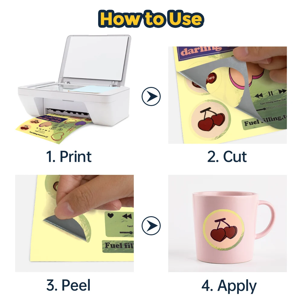 10แผ่นพิมพ์ไวนิลสติกเกอร์กระดาษ A4โปร่งใสสีขาวทอง self adhesive Copy กระดาษสำหรับเครื่องพิมพ์อิงค์เจ็ท DIY สติ๊กเกอร์บาร์โค้ด