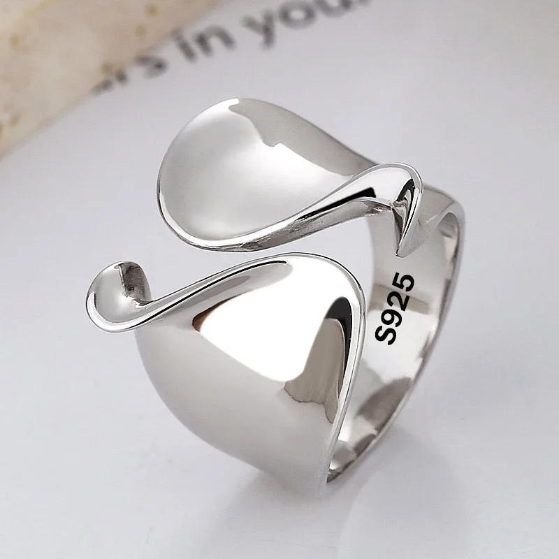 Ringe aus 925er-Sterlingsilber für Damen, Paare, minimalistisch, handgefertigt, schlichter großer Ring, Party-Schmuck, Geschenk, verhindert Allergien