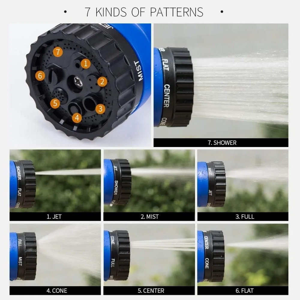 Expandable Garden Hose, Flexible and Lightweight Water Hose with High Pressure Nozzle, Durable and Tangle-Free (Blue)