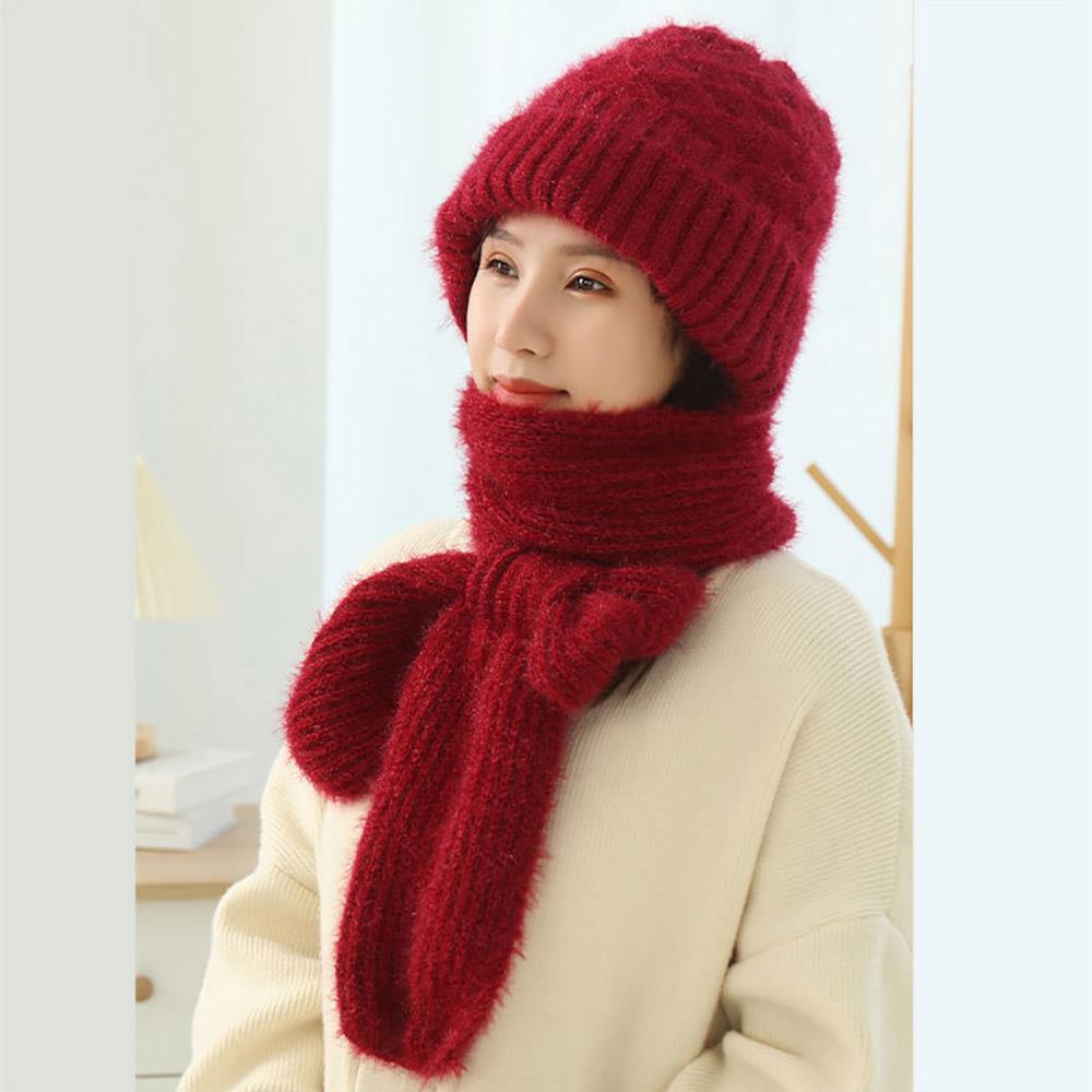 Knitted Wool Hat & Scarf Set Outdoor Windproof Ski Beanie Skullies Hat Neck Scarves All-in-one Ear Protectio Cold-proof Neck Cap
