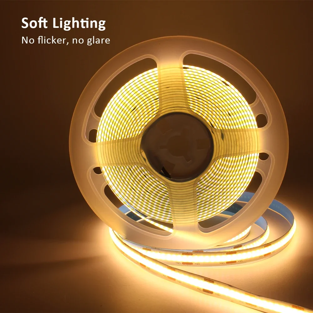 Bande lumineuse LED COB 12V, 2M 3M 5M, haute densité, Diode Flexible, blanc chaud, linéaire, variable, 12 volts, décoration de la maison