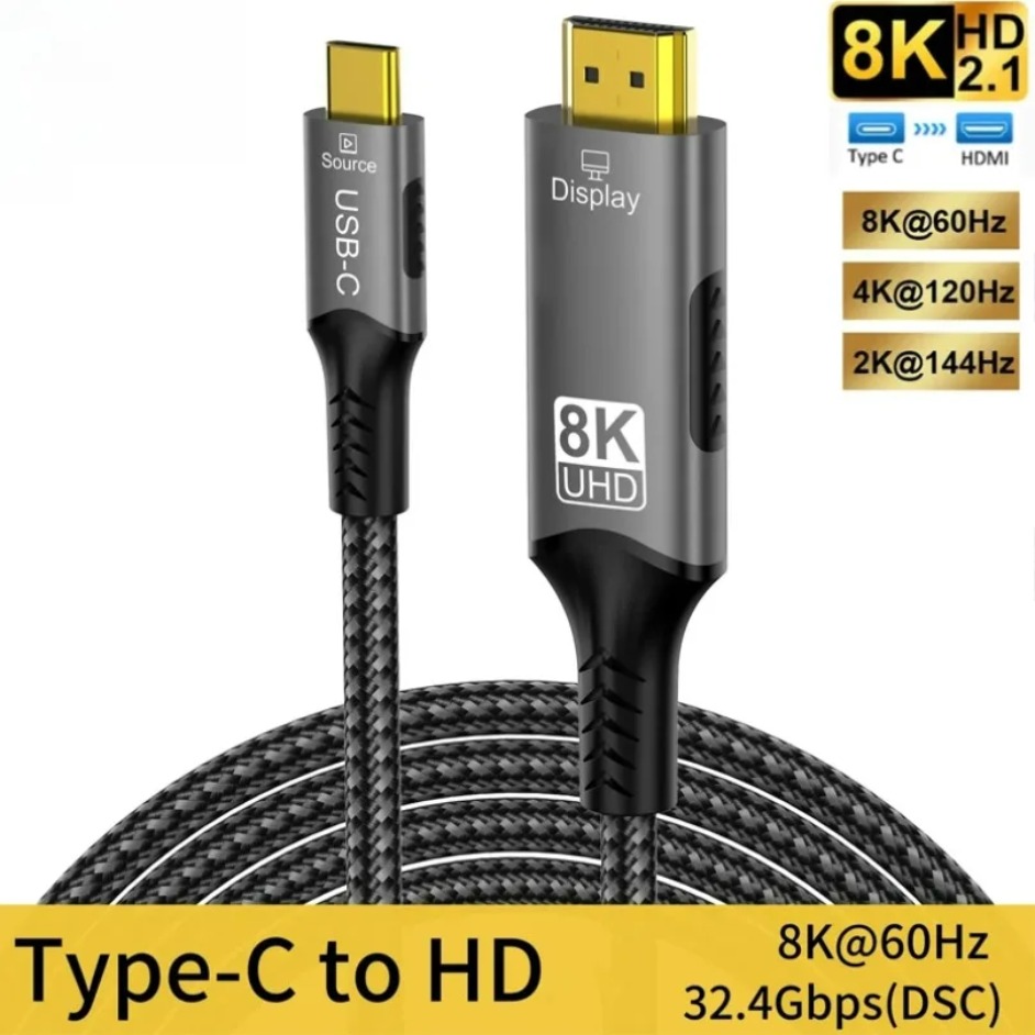 8k@60hz USB C to HDMI-Compatible cable 4k@120hz 2.1 Thunderbolt 4 Compatible HDTV Cable for PC MacBook Pro HUAWEI