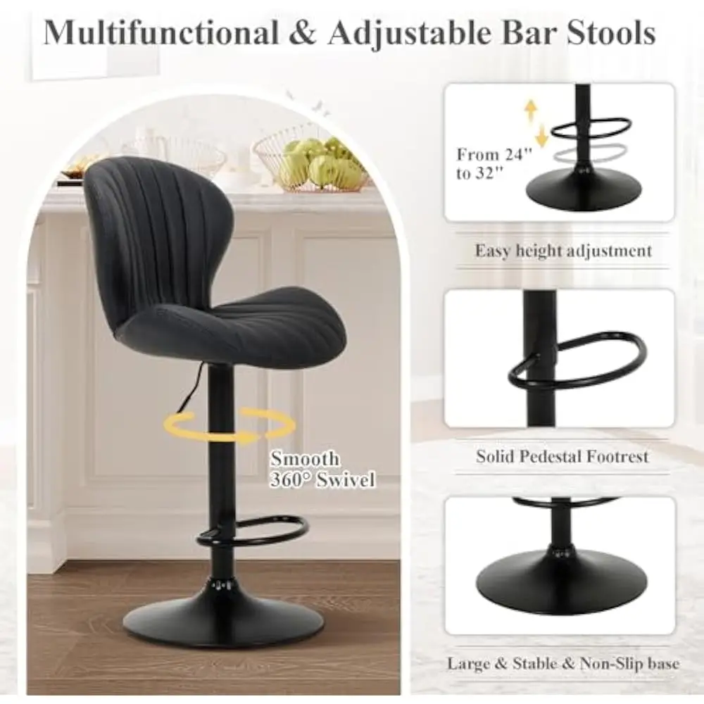 Bar Stools Set of 4, Swivel Bar Chairs, Adjustable Faux Leather Upholstered Barstools Counter Height with High Backrest