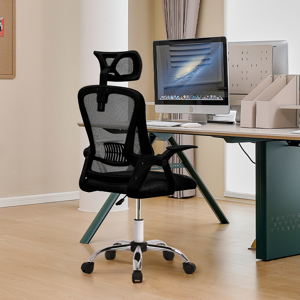 Voltsify Ergonomically designed Swivel Office Chair with Headrest-White/Black,59cm W x 60cm D x 95cm H