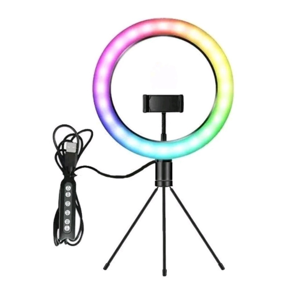 Colorido RGB LED Ring Light, 8 posições luz, 20cm