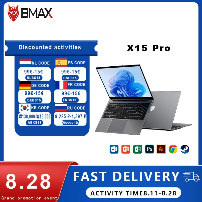 BMAX Windows 11MaxBook X15 Pro Laptop de negocios 16GB LPDDR4 512GB SSD Procesador Intel N95 de 12. a generación Pantalla de 15,6 pulgadas