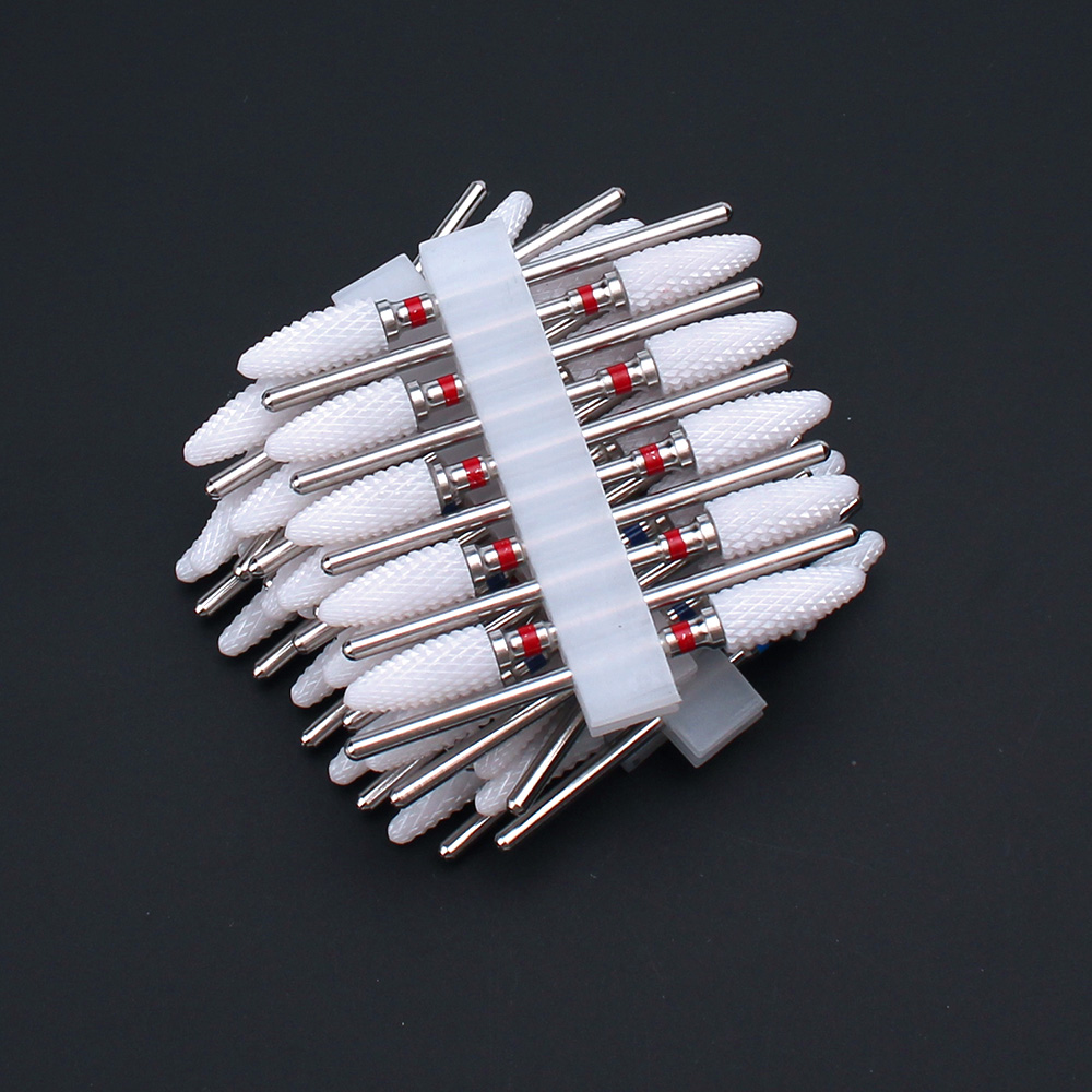10 ชิ้นเซรามิคเจาะเล็บ Bits ชุดเครื่องตัดไฟฟ้าเล็บบิตเปลวไฟข้าวโพดไฟล์ Pedicure เครื่องภาษาโปลิชคํา Accesoires