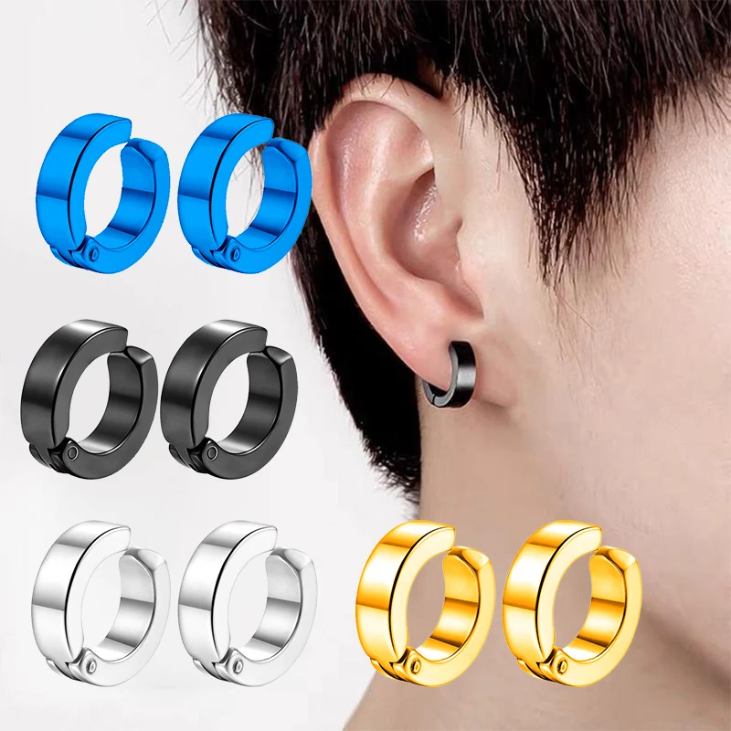 2 pçs clássico coreano punk aço inoxidável clipe de orelha brincos para homens mulheres preto sem piercing falso orelha círculo nova pop jóias