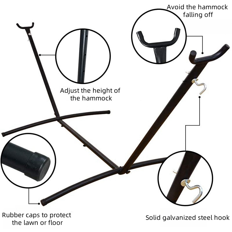 Marco de hamaca para acampar al aire libre, desmontable, fácil de llevar, estabilización de refuerzo, soporte de suelo de hierro, muebles de interior y exterior