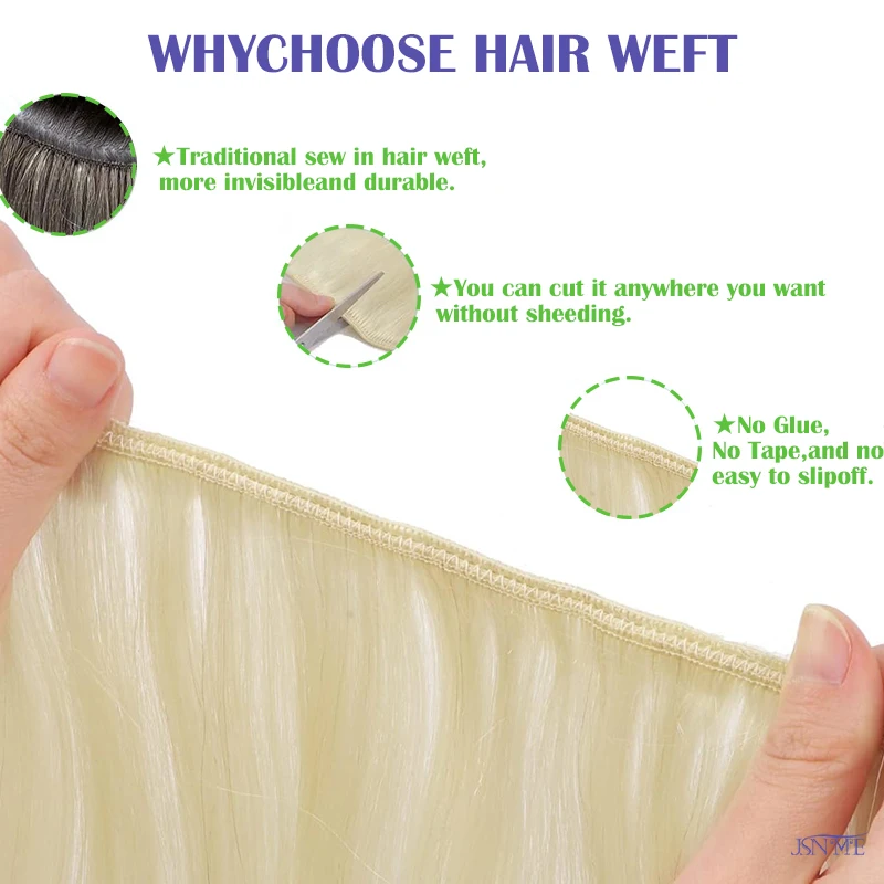 JSNME Straight Weft Extensions 100% Real Human Hair Weft Bundles เย็บ Weft Extensions สีน้ําตาลสีบลอนด์ 14 "-24" สามารถ Curly สําหรับผู้หญิง