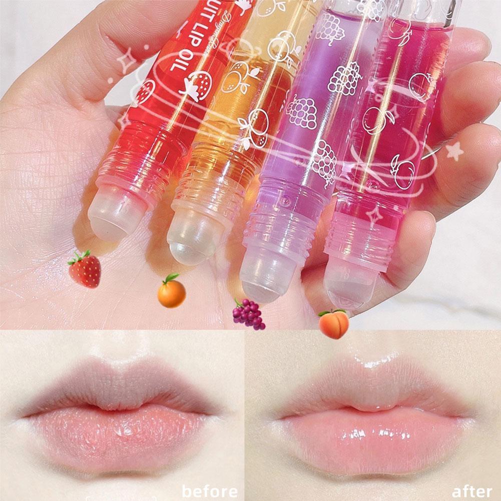 Random Color Lip Oil Rollerball Moisturizing Nourishing Lip Gloss Liquid Hydrating Lip Balm Transparent Fruit Avocado Lip Oil
