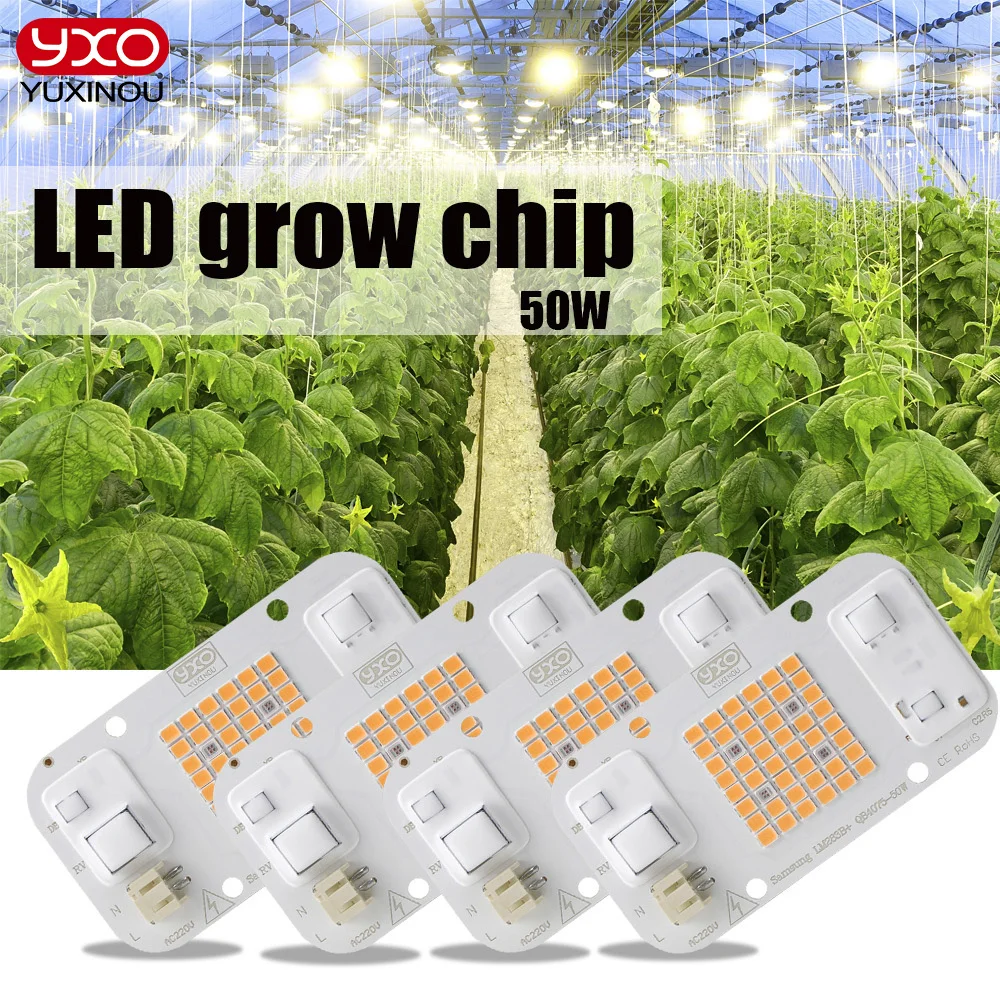 Yxo hidroponice ac 220v 20w 30w 50w dob cob led cresce chip de luz espectro completo 380nm-780nm para plantas internas mudas crescer flor