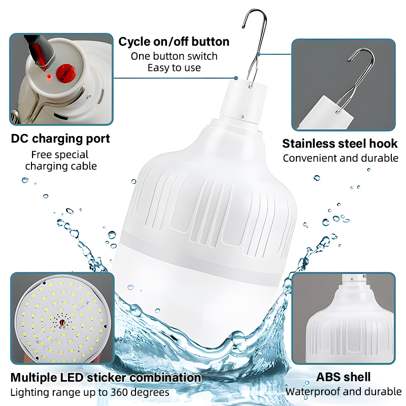 1-2 ชิ้นกลางแจ้งตั้งแคมป์โคมไฟ LED USB ชาร์จหลอดไฟฉุกเฉินแบบพกพาตะขอแขวนไฟกลางคืนประหยัดพลังงานโคมไฟตั้งแคมป์