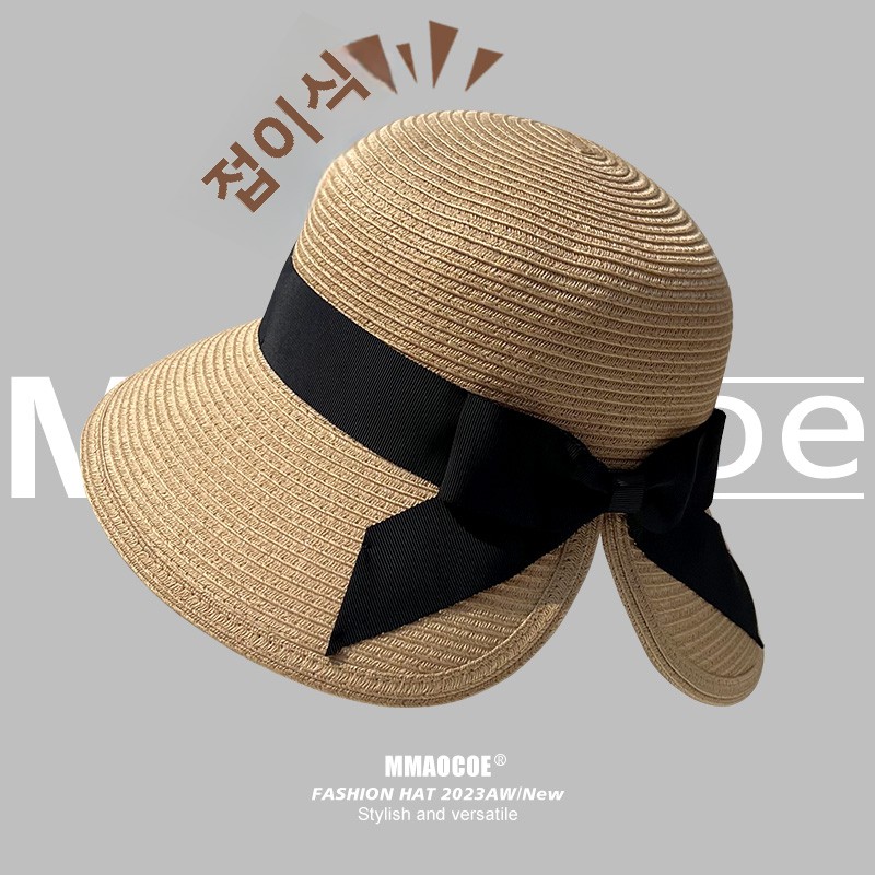 Beach Sun Hat Straw Hat Tail Knot Foldable  Knot Small Face Outdoors UV Protection Sun Hat Holiday Travel Hat