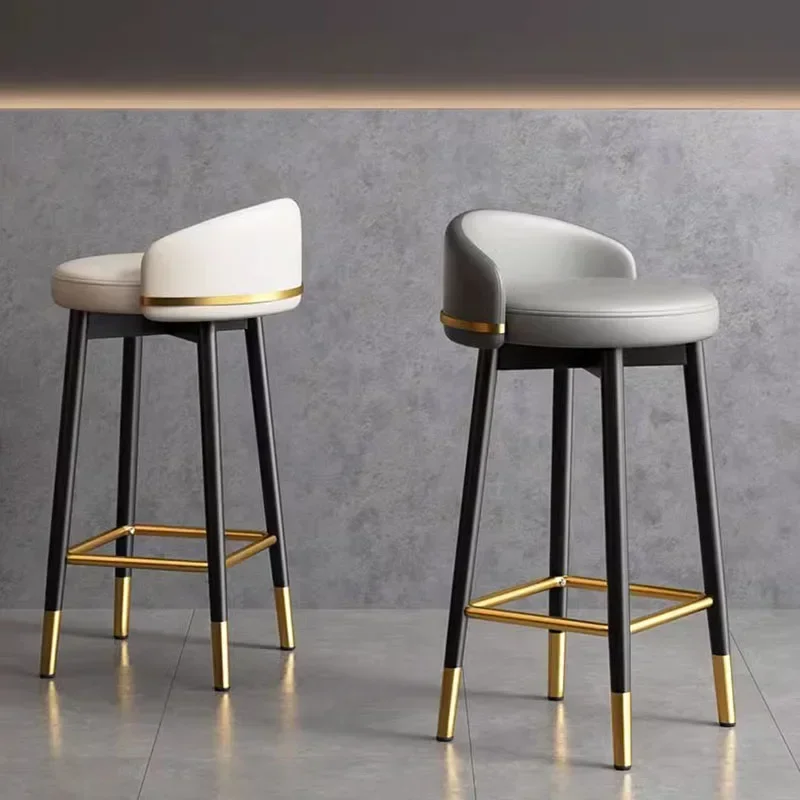 Modern bar stools, restaurant black leather stools, luxurious high-quality bar furniture