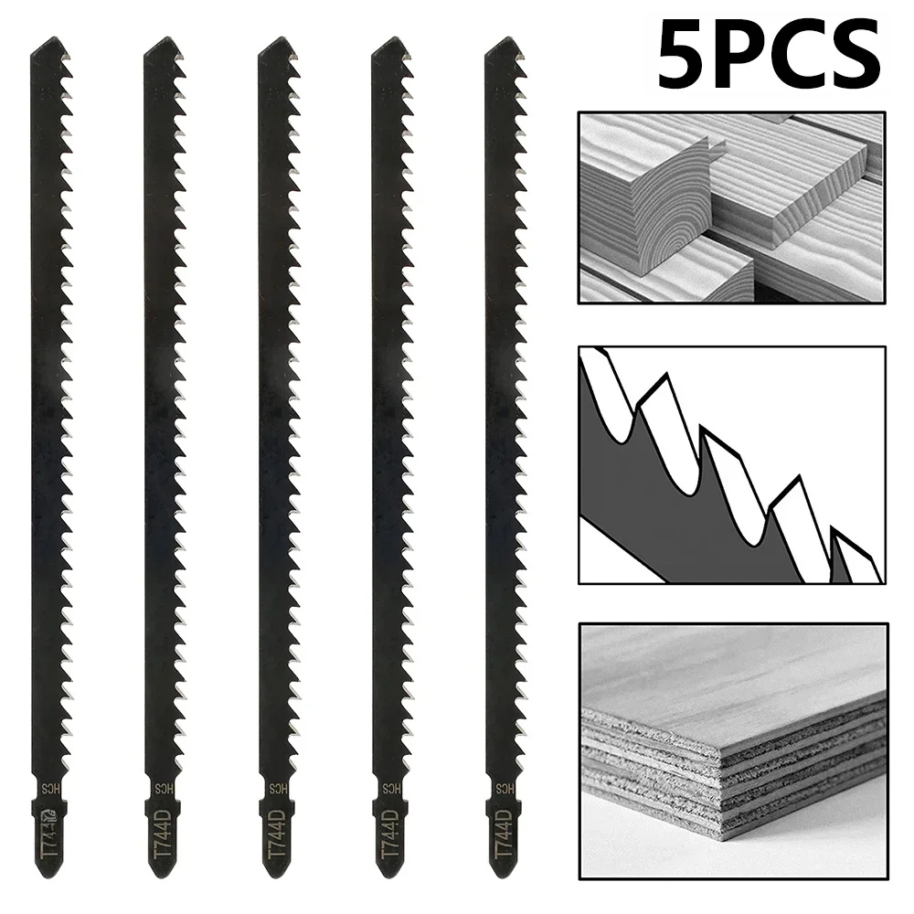 5Pcs 직소 블레이드 HCS T744D 빠른 절단을위한 지그 톱 블레이드 목재 플라스틱 빠른 절단을위한 직선 절단 T-생크 직소 블레이드