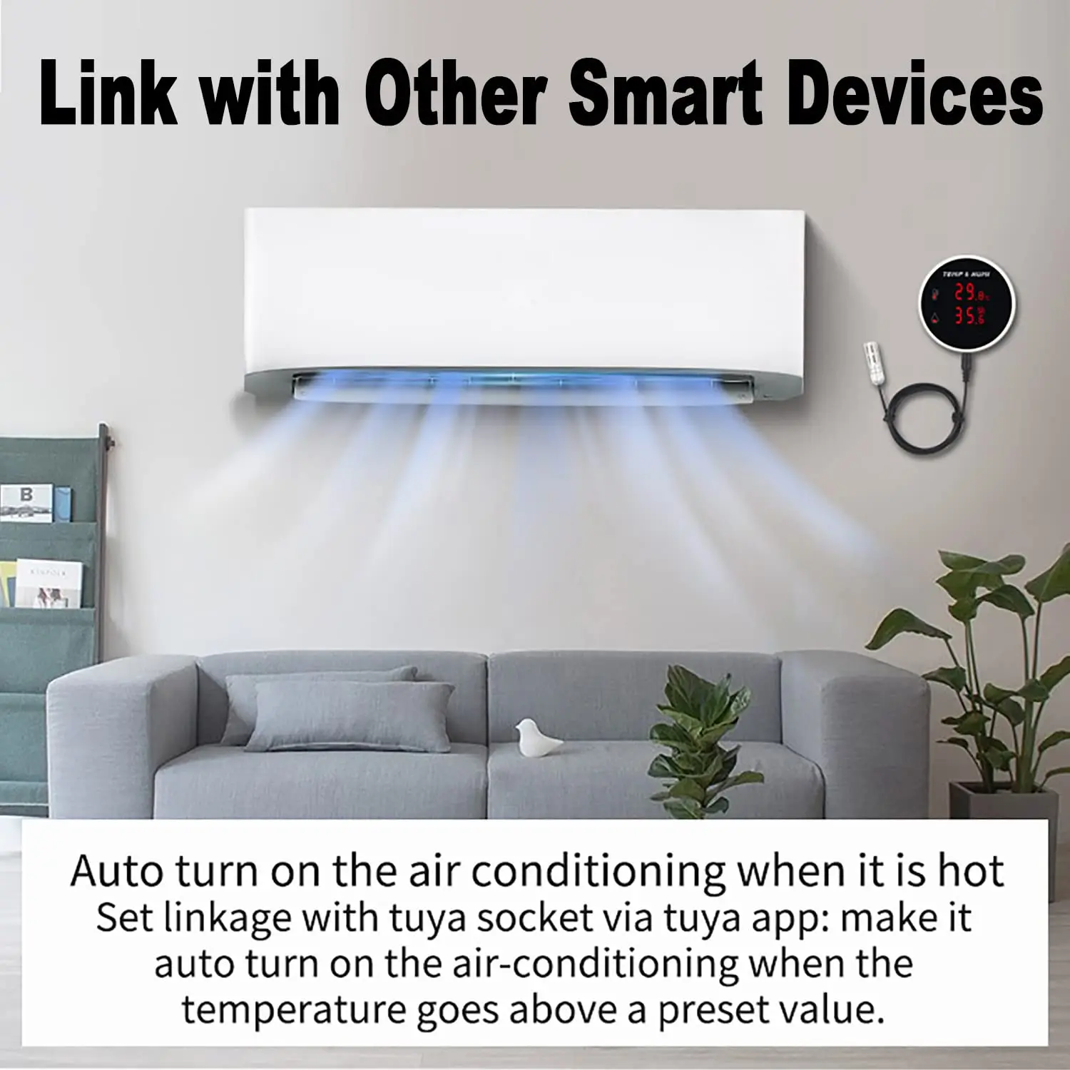 Tuya-sensor de temperatura y humedad WiFi, sonda externa de 3M con pantalla LCD, alarma remota, termómetro interior, higrómetro, aplicación Smart Life