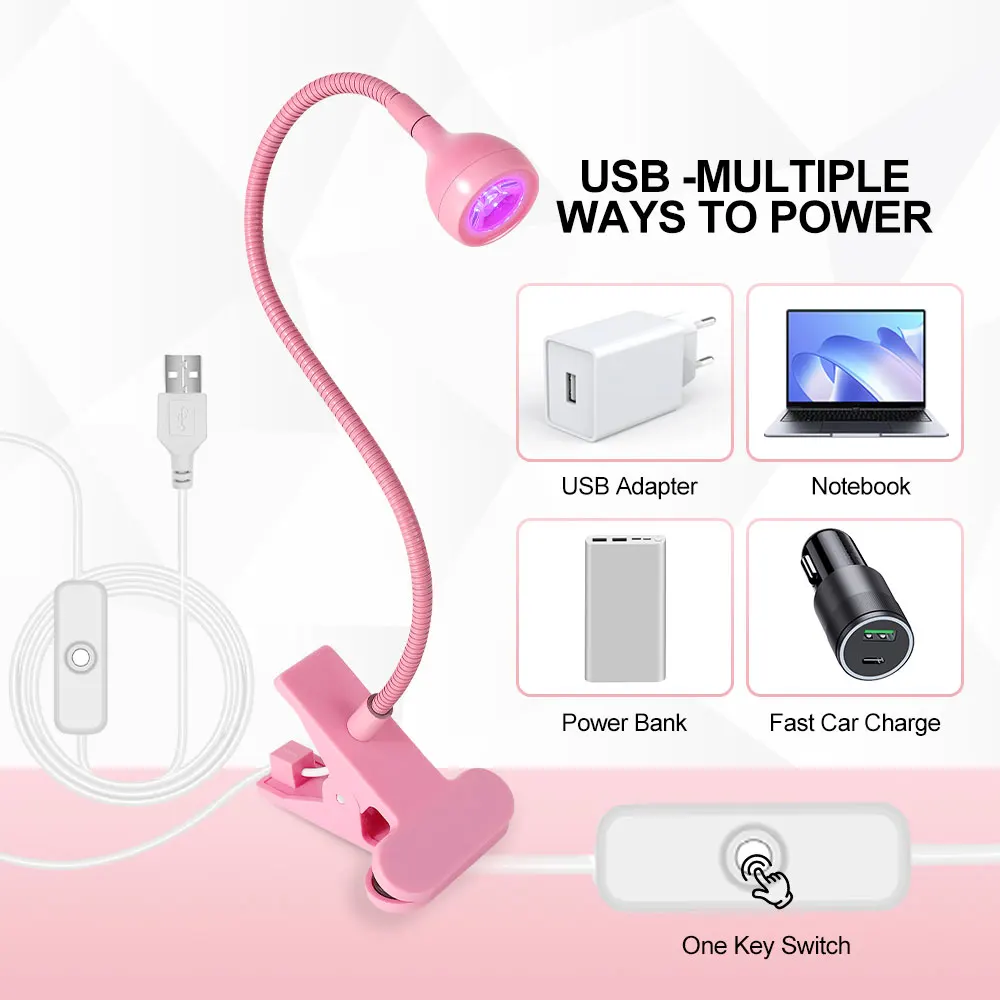 เล็บ LED UV โคมไฟสําหรับแห้งเจลเล็บ Clip-On โต๊ะแบบยืดหยุ่น Mini แบบพกพา USB โคมไฟเล็บ UV Light เครื่องเป่าผมสําหรับเล็บ Salon